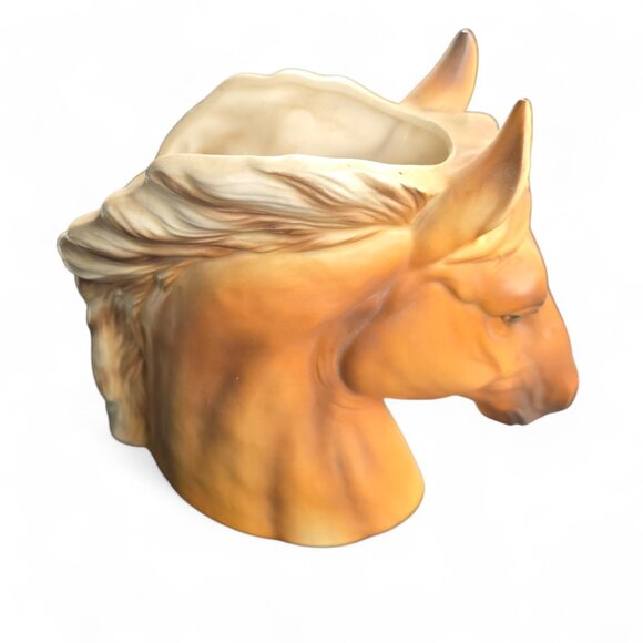 Vintage Mare & Foal Horse Head Planter • Mid Century Bisque Ceramic - Picture 3 of 4